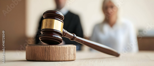 Wooden Gavel On A Table In A Courtroom