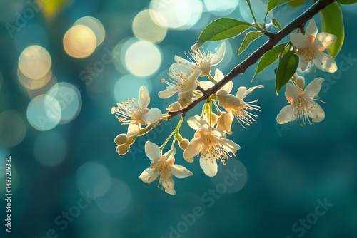 Karma or rounded lime fruits on a tree in a garden background with copy space, green banner for text, close-up. Tangible fruit of a curved lime plant on a nature background. Calamansi fruit on a branc