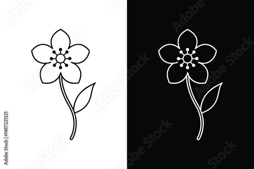 Minimalist Forget Me Not. Elegant Floral line Icon in Black and White