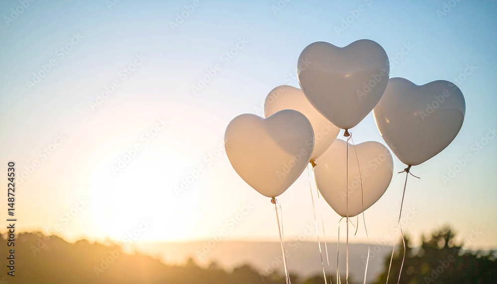 Fototapeta premium A warm atmosphere with translucent heart-shaped balloons floating in the sky