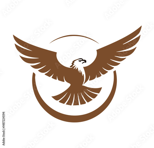 Majestic brown eagle soaring in circle logo design
