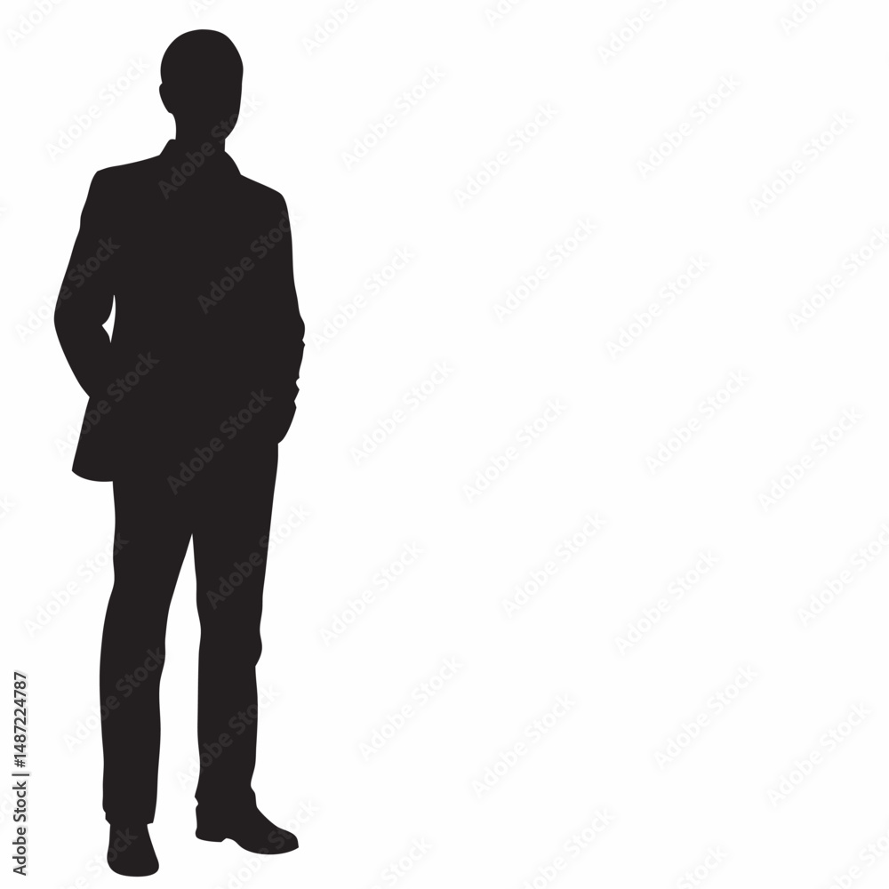 Obraz premium Black silhouette of a standing businessman is a vector illustration depicting a business person's shape and shadow