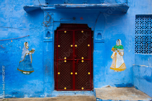An old doorway in the famous blue city of Jodhpur, India.