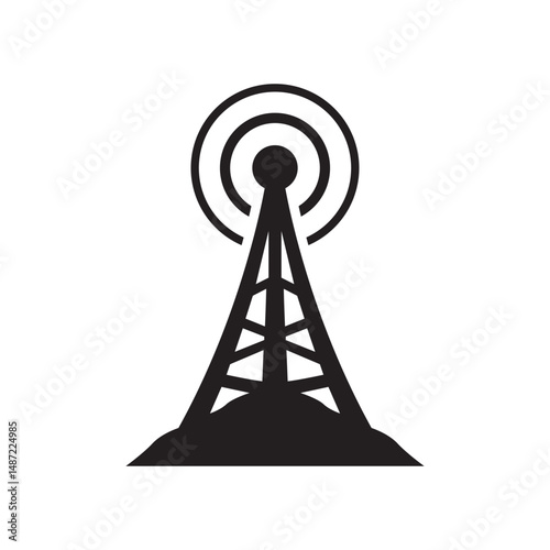 Broadcast radio tower silhouette vector illustration