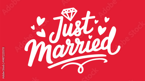 JUST MARRIED script lettering card design