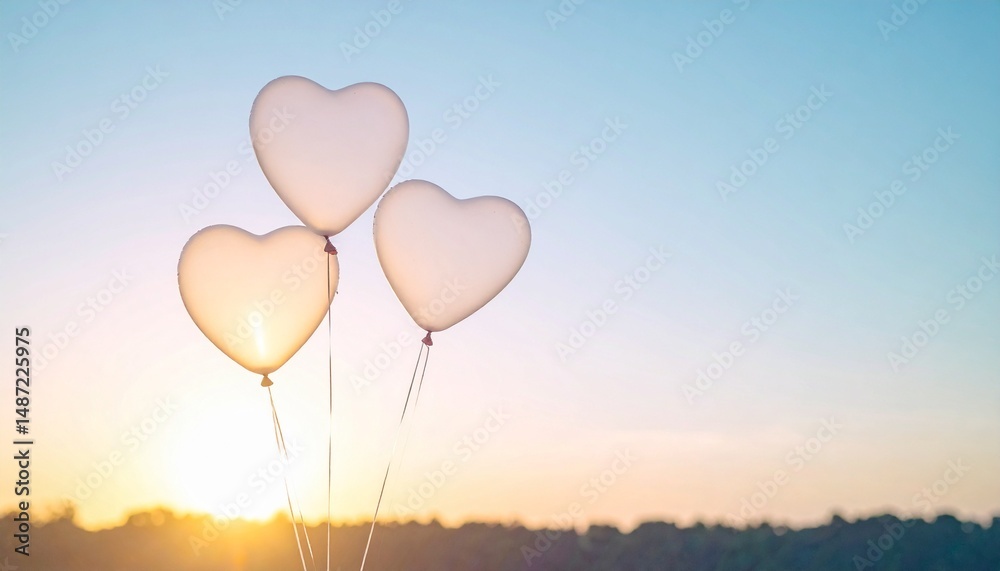 Fototapeta premium A warm atmosphere with translucent heart-shaped balloons floating in the sky