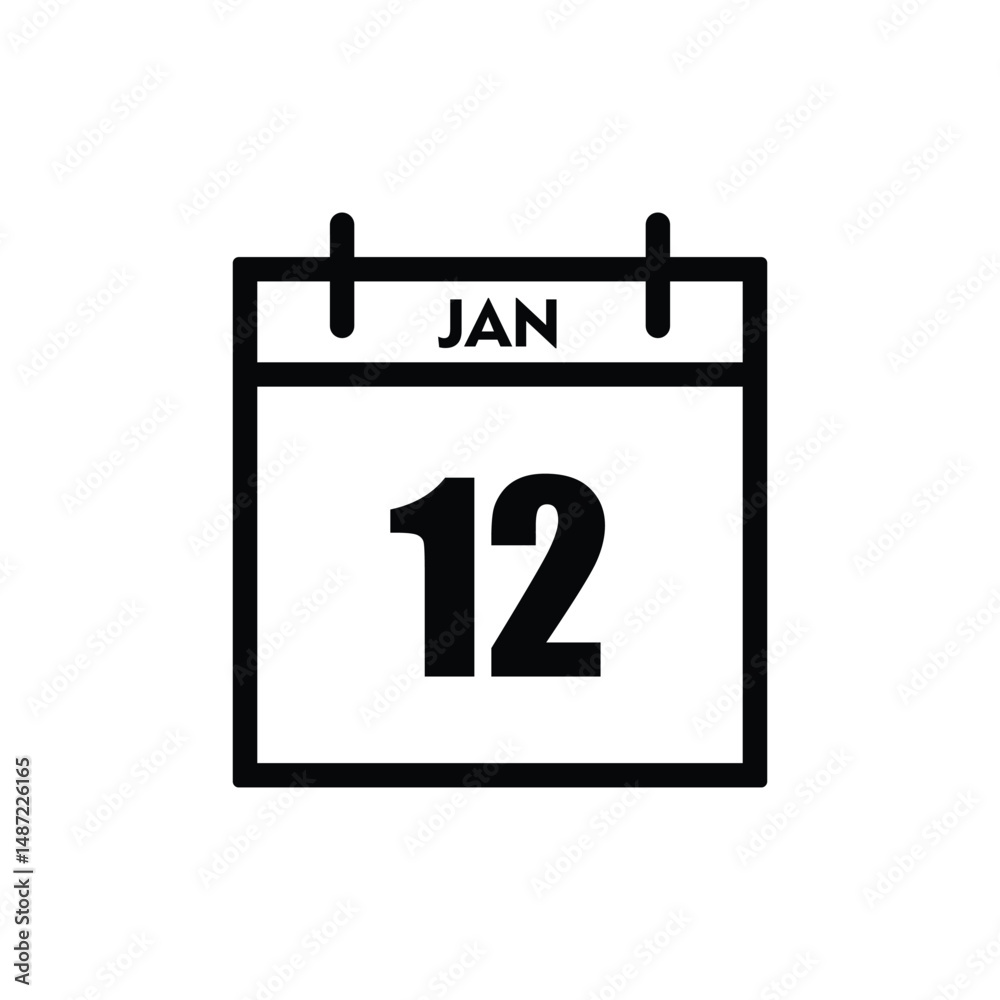 Fototapeta premium calender icon, 12 january icon with white background