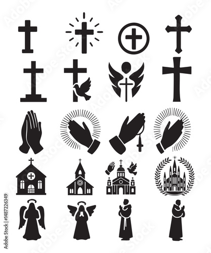 Christian Crosses and Praying Icons – Faith, Church, Religious Symbols.

