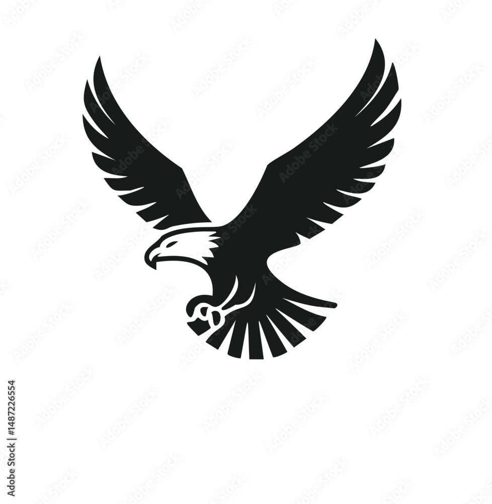 Naklejka premium Majestic eagle soaring high in flight black silhouette