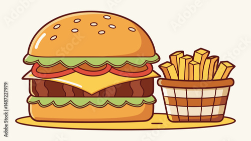 Stacked Satisfaction – Illustrated Burgers & Crispy Fries in Hand-Drawn Style
