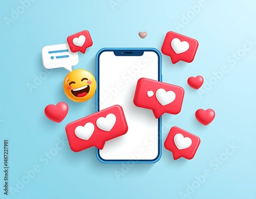 Smartphone Social Media Love Reactions Emojis Hearts Likes