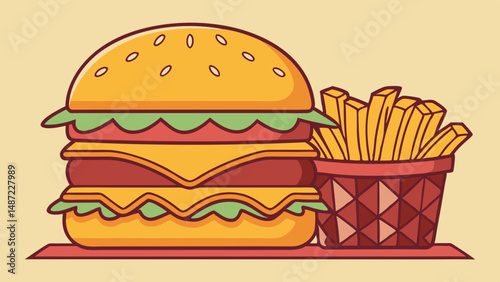 Stacked Satisfaction – Illustrated Burgers & Crispy Fries in Hand-Drawn Style