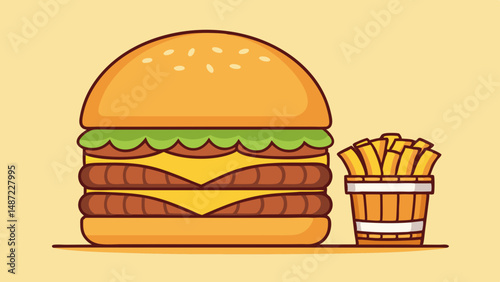 Stacked Satisfaction – Illustrated Burgers & Crispy Fries in Hand-Drawn Style