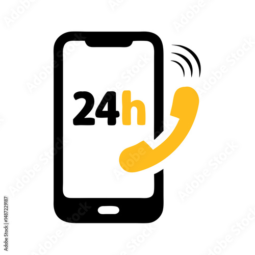 Mobile phone with yellow 24h handset and signal icon