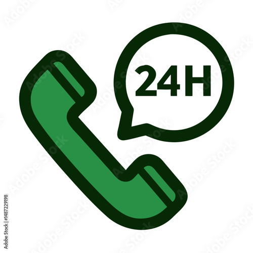 Green phone icon with 24h speech bubble in flat style