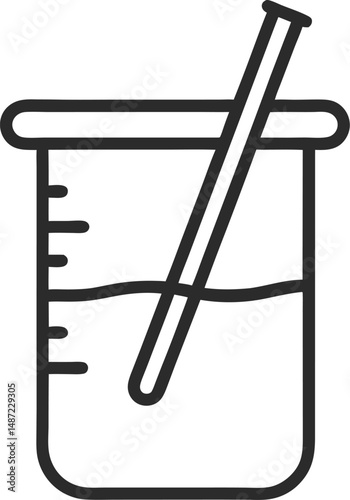 Beaker with rod and liquid linear icon