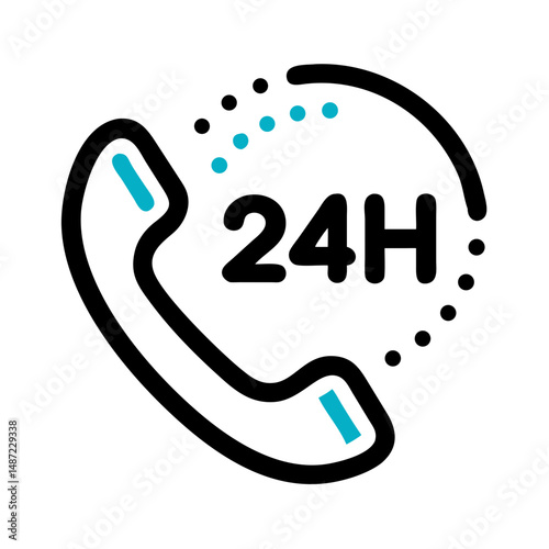 Phone with 24h text and dotted ring in blue accent style