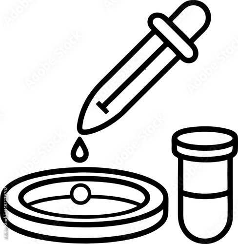 Vector illustration of a pipette and petri dish icon, representing laboratory, research, and scientific experiments. Editable stroke.