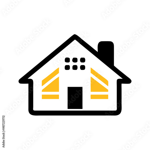 House icon with yellow interior details in minimal style