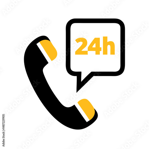 Black phone icon with yellow 24h message bubble