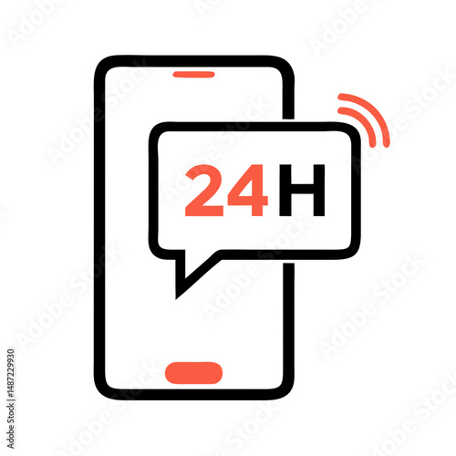 Mobile phone with 24h message bubble icon in outline style