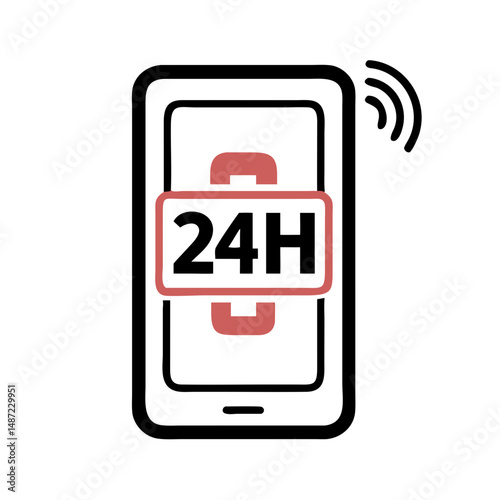 Smartphone with red 24h notification in outline style