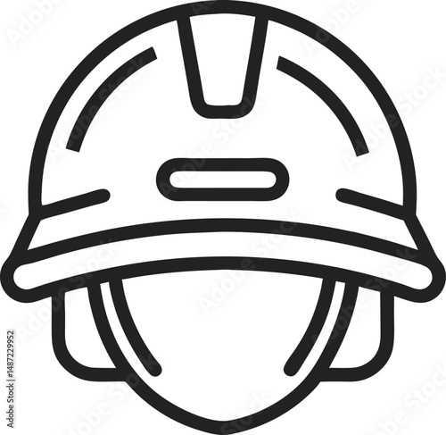 Simple black and white safety hard hat graphic.