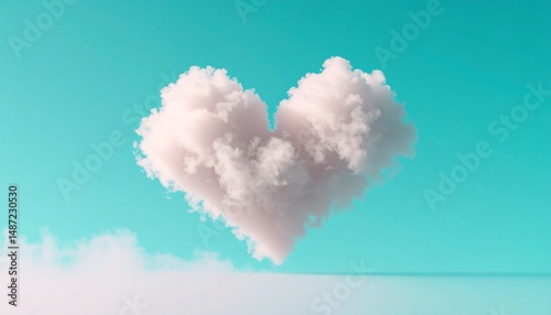 A fantastic scene with pastel colored heart clouds overlapping in the sky