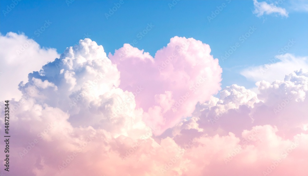 A fantastic scene with pastel colored heart clouds overlapping in the sky A fantastic scene with pastel colored heart clouds overlapping in the sky