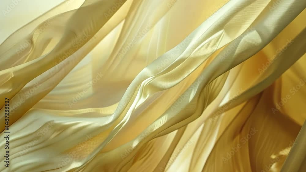 Soft, flowing yellow fabric with delicate texture creates elegant and serene atmosphere, evoking sense of calm and gentle movement in any setting.