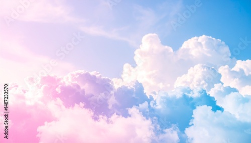 A fantastic scene with pastel colored heart clouds overlapping in the sky