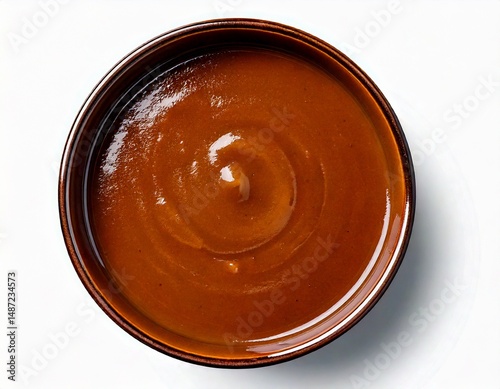  Brown gravy in a bowl top view 