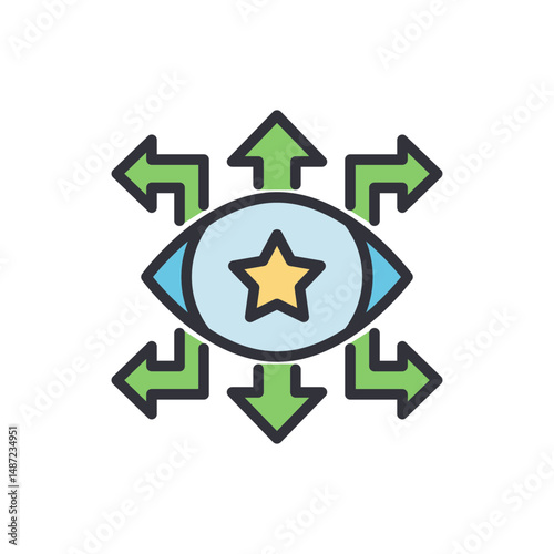 Visionary Star With Green Arrows Symbolizing Multiple Directions Concept