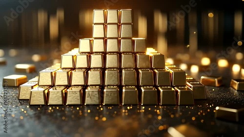 Golden Pyramid of Wealth with Shimmering Background