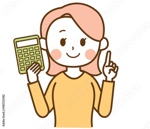 電卓を持つ女性のイラスト