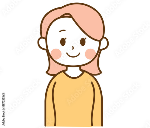 正面を向いて笑顔の女性のイラスト