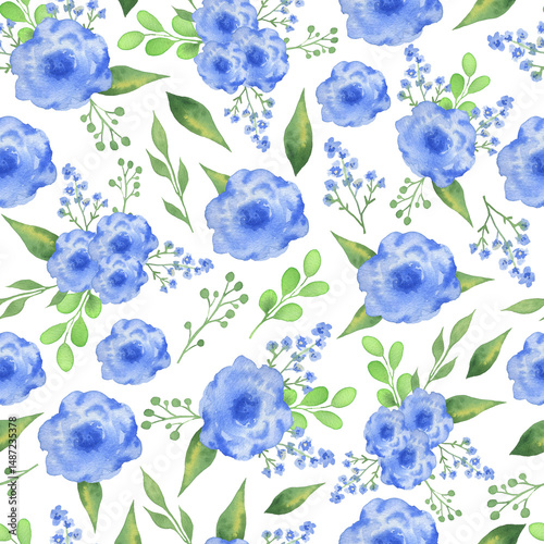 Blue spring flowers pattern