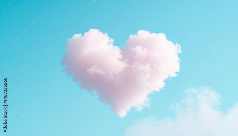 A fantastic scene with pastel colored heart clouds overlapping in the sky