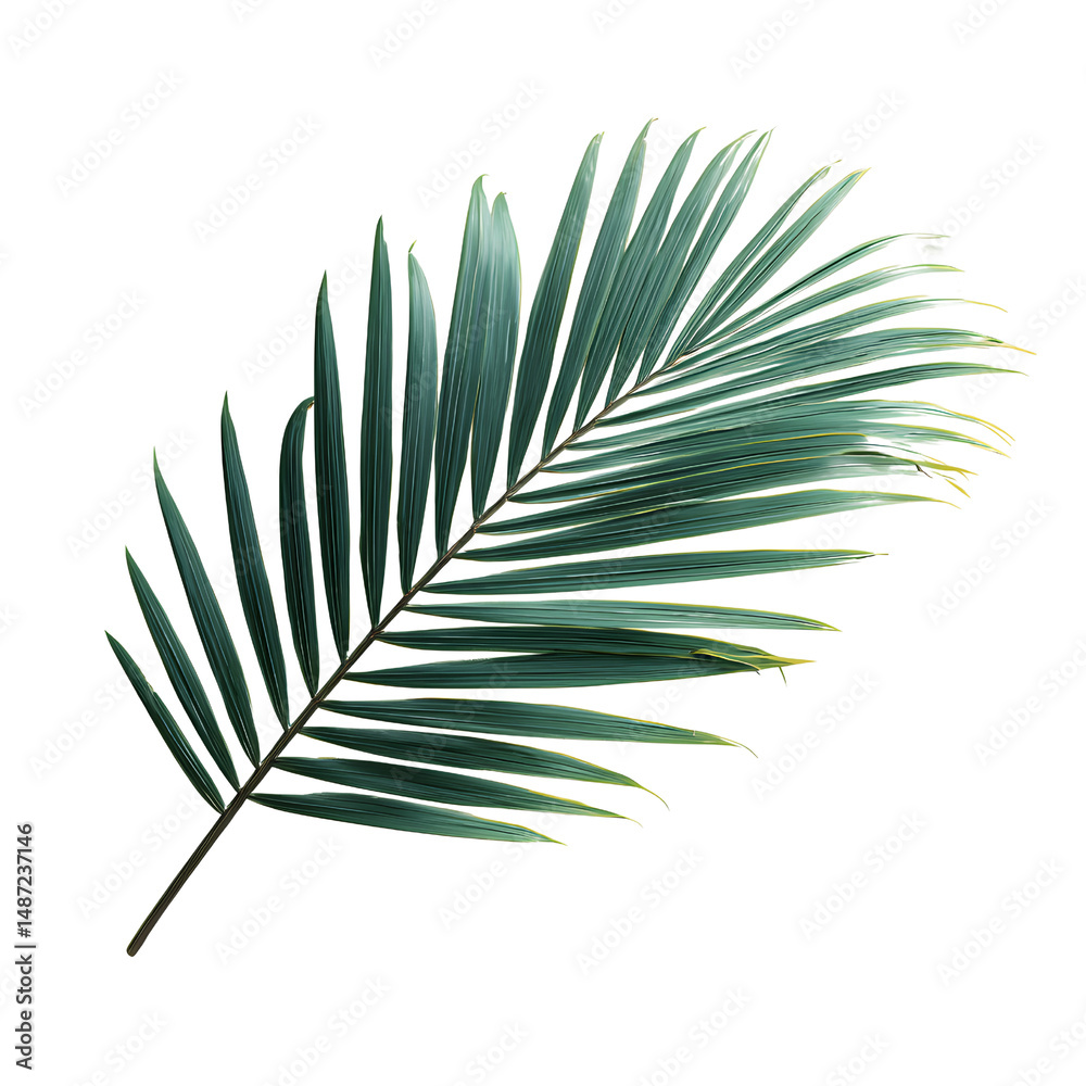 Fototapeta premium Lush Green Palm Frond, Tropical Leaf, Isolated on White Background