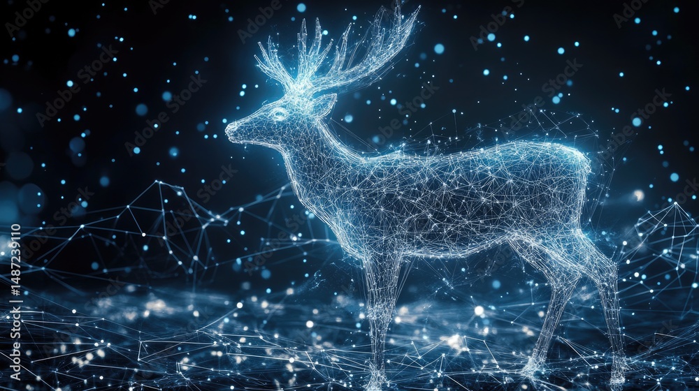 Digital illustration of a majestic deer in a starry night landscape. Digital illustration of a majestic deer in a starry night landscape.