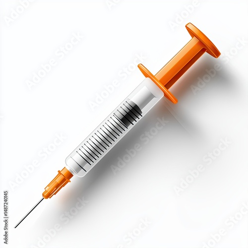 Orange Syringe Isolated on White Background