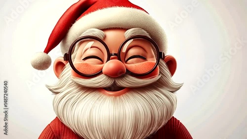 Joyful Santa Claus with Large Glasses and Red Hat