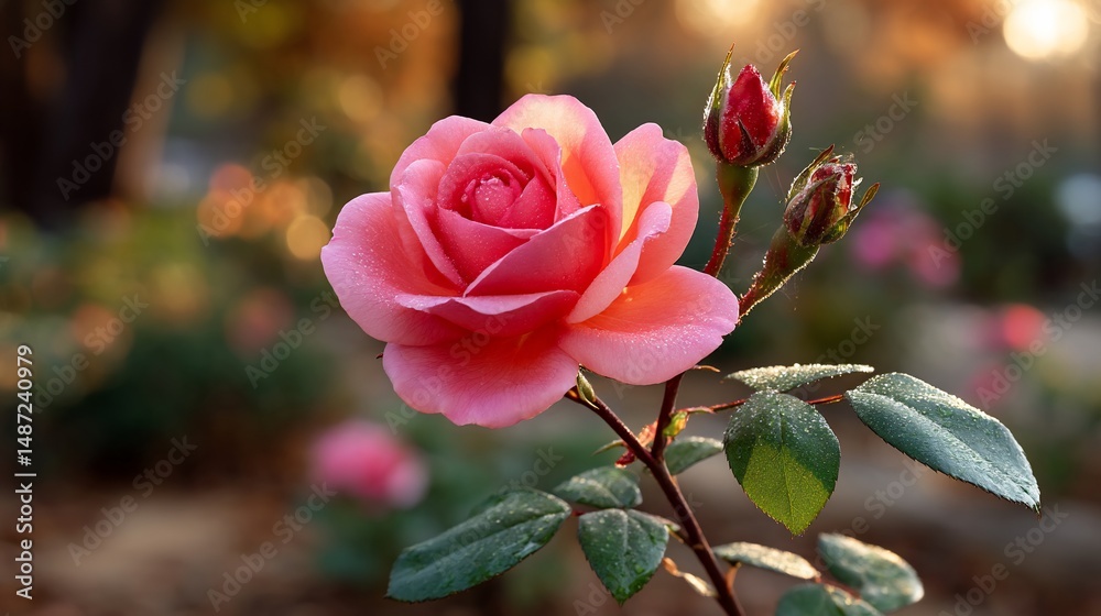 Obraz premium Dewkissed rose basking in gentle light