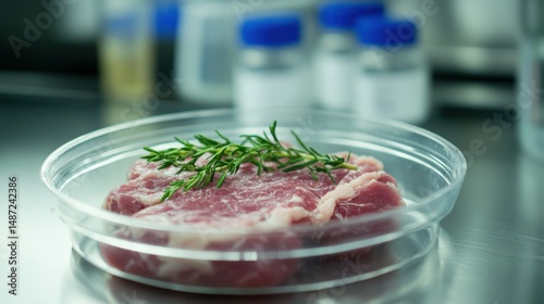 Lab grown meat concept - meat in petri dish