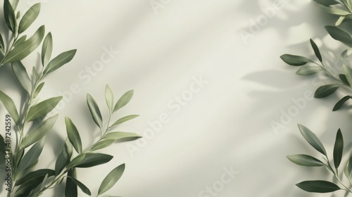 mockup,Green minimalist olive leaves wedding invitation,copy space