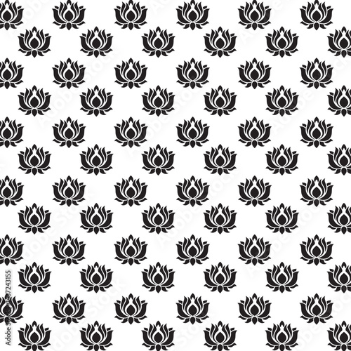 Elegant Black and White Floral Mandala Seamless Pattern | Vector Tile for Backgrounds & Textiles | Modern stylish abstract texture | Geometric floral seamless patterns | Simple illustrations