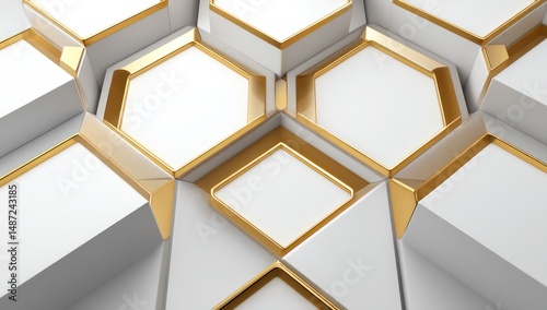 3D smart LED panel with angular white and gold LED grid layout, creating a contemporary design.