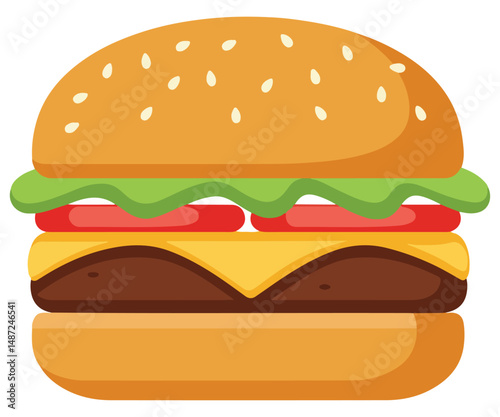 Burger isolated on a white background. Cartoon icon for package design. Vector illustration of tropical fruits in flat style