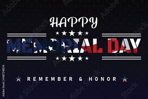 Memorial Day background with stars and patriotic red white blue text for remembrance