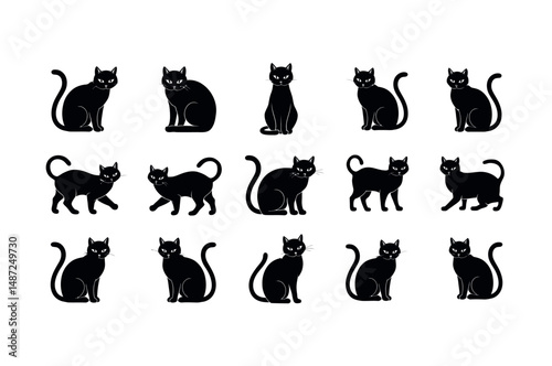 cat silhouette jumping cartoon feline design